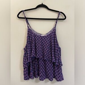 Forever 21 Tiered Babydoll Medallion Print Top in blue and red - 1X‎